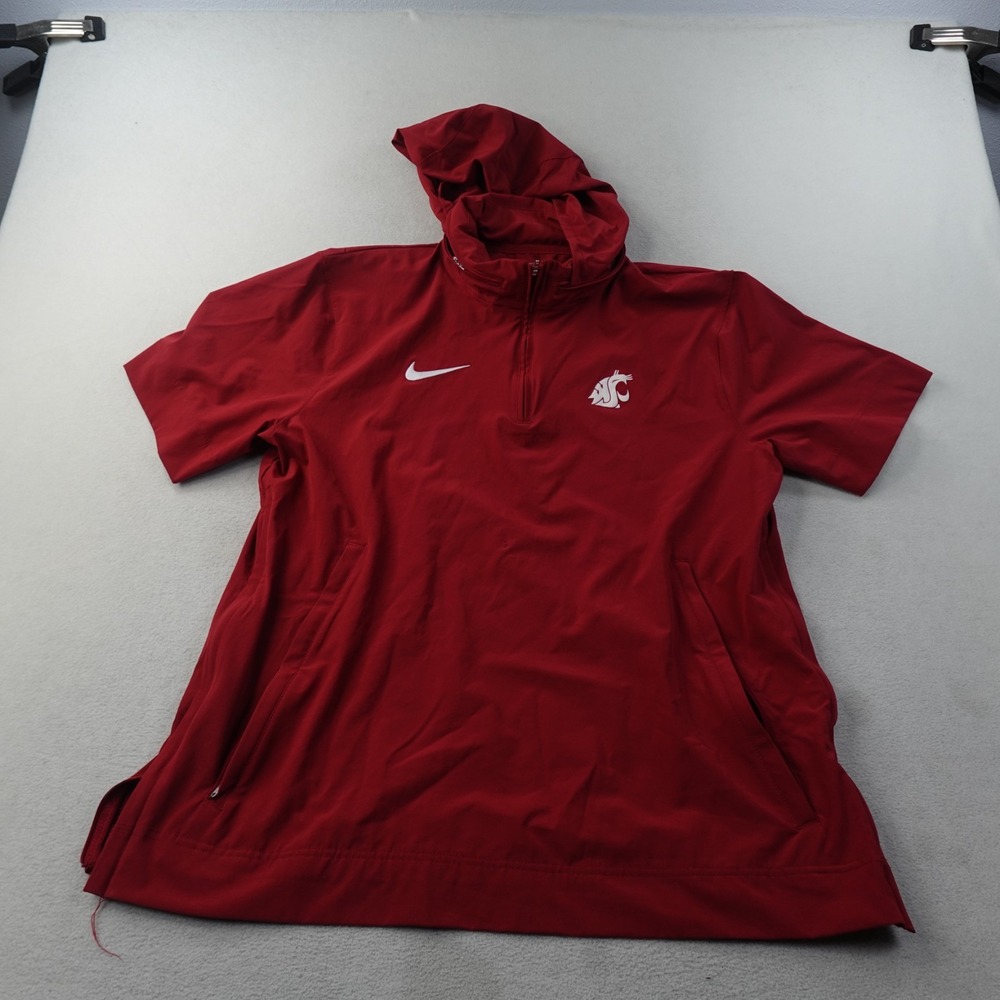 Nike Washington State Cougars WSU Short Sleeve Hooded Jacket Mens L Red 1/4 Zip